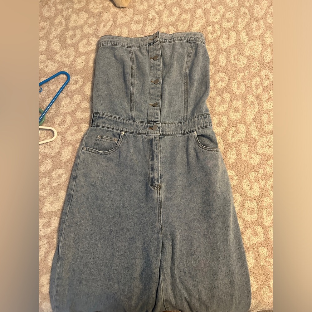 Strapless denim jumpsuit